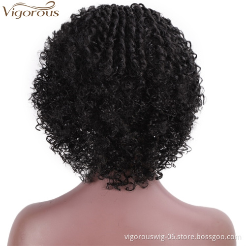 Vigorous Short Afro for Black Women Kinky Curly Synthetic Part Side African American Natural Black Wigs